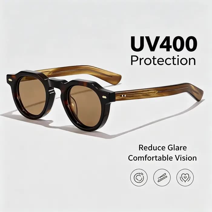 HBK Vintage Simple rond hommes lunettes de soleil petite monture haute qualité acétate cadre