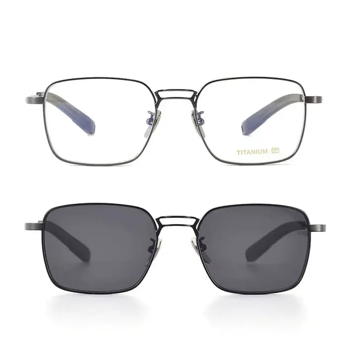 Lunettes de soleil carrées en titane et acétate IP pour hommes