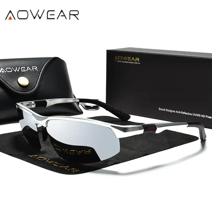 AOWEAR-Lunettes de soleil miroir sans monture pour hommes, lunettes de soleil polarisées, qualité de