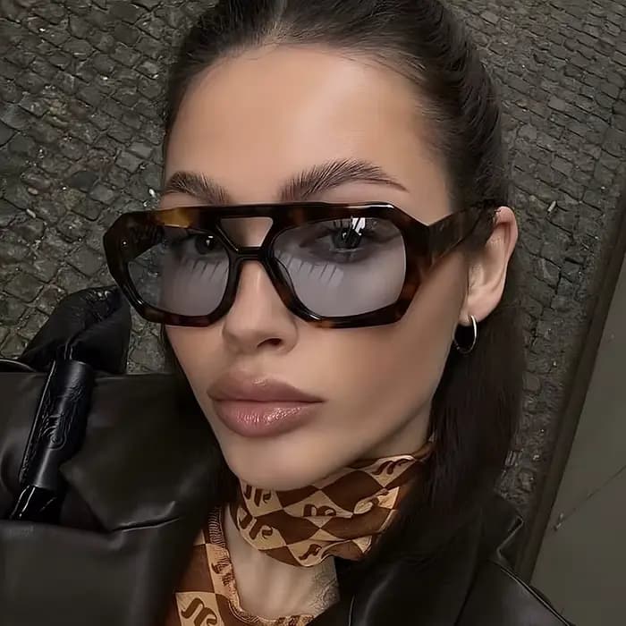 RUOBO rétro cadre carré Double ponts lunettes De soleil léopard marque De mode concepteur femme