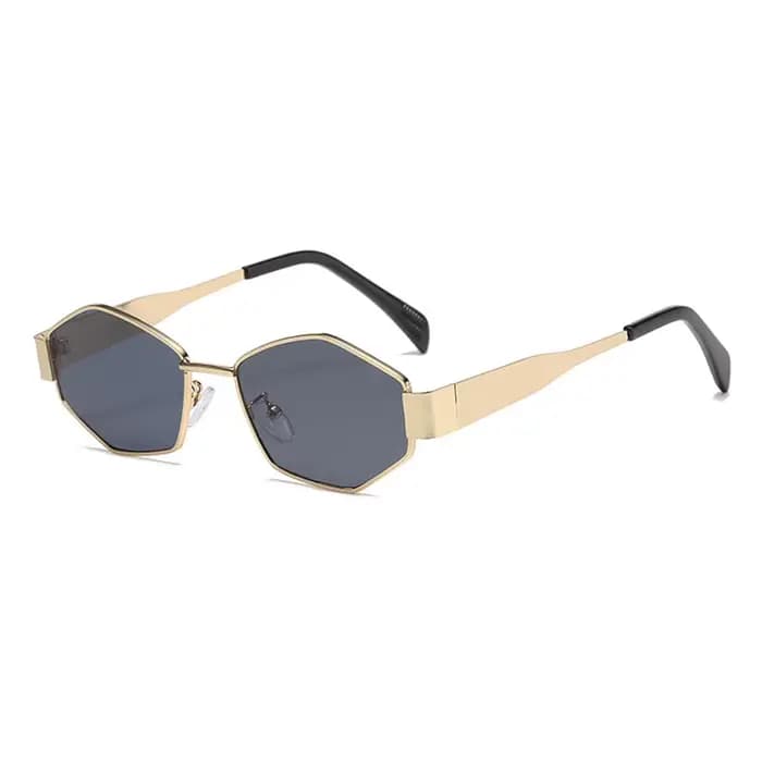 Lunettes de soleil de luxe punk à monture métallique polygonale pour femme