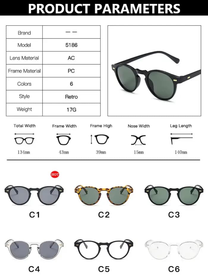 Lunettes de soleil rondes de style rétro Tom