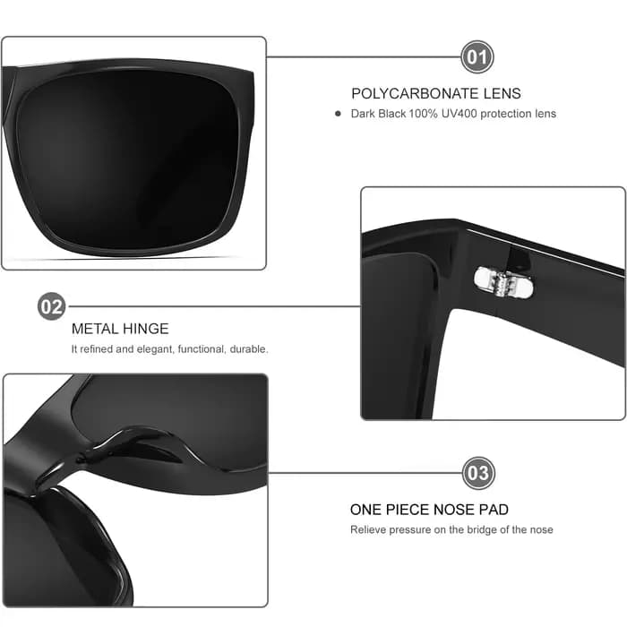 Maxjuli XL grande tête large hommes lunettes noir foncé
