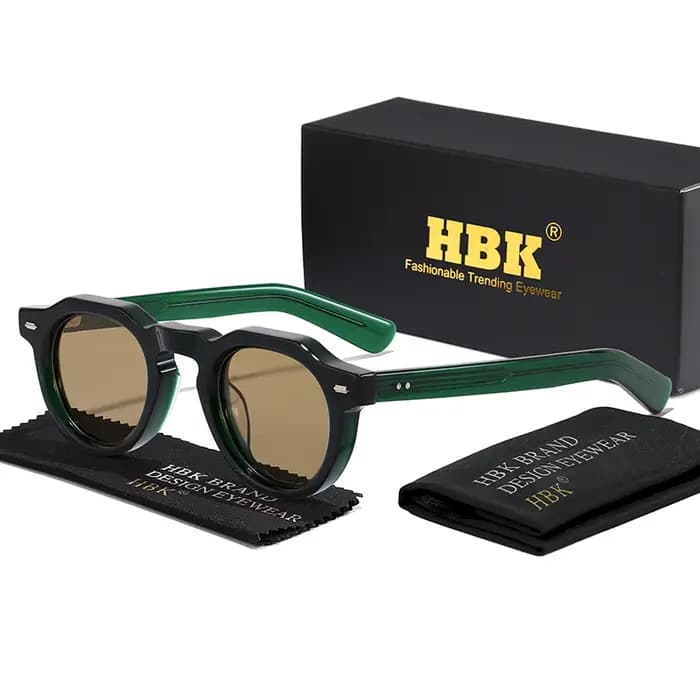 HBK Vintage Simple rond hommes lunettes de soleil petite monture haute qualité acétate cadre