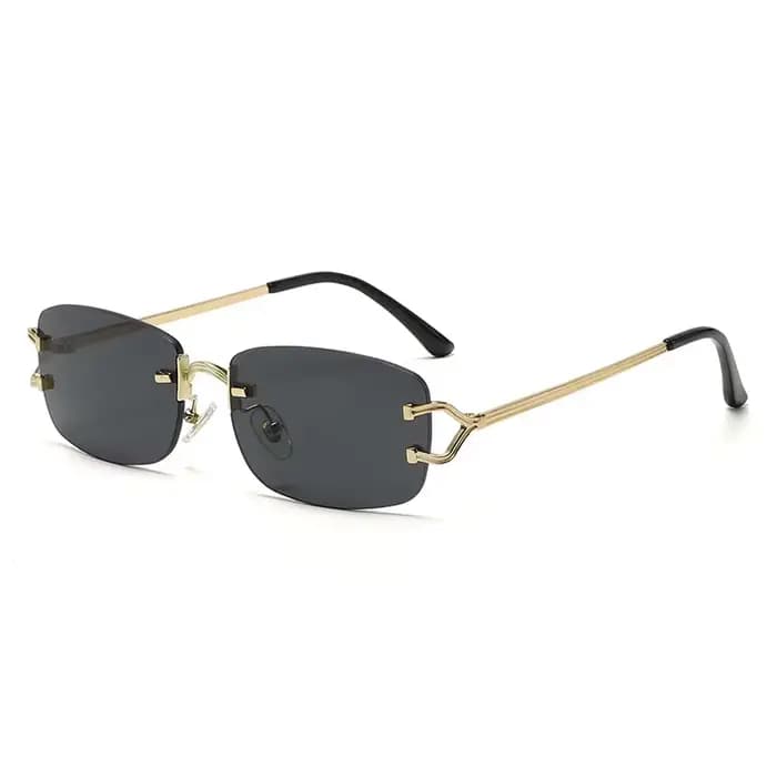 Nouvelles petites lunettes de soleil sans monture étroites, verres rectangulaires teintés sans cadre