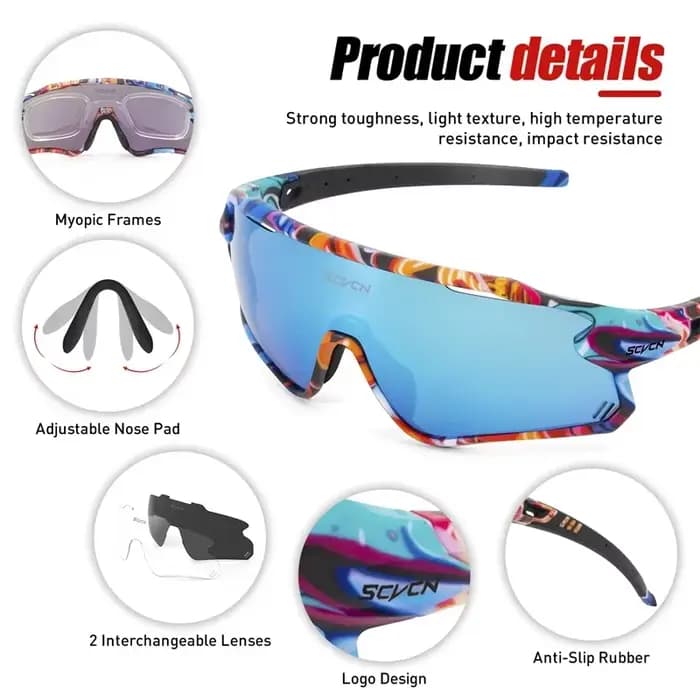 SCVCN lunettes de cyclisme polarisées lentilles haute définition à contraste élevé avec 3
