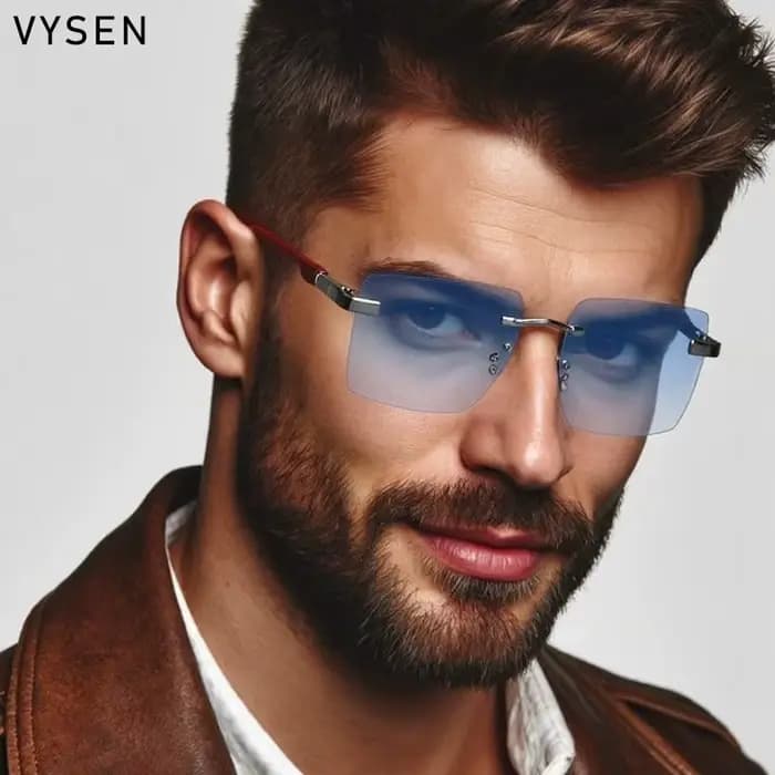 Lunettes de soleil Vintage carrées sans bords pour hommes