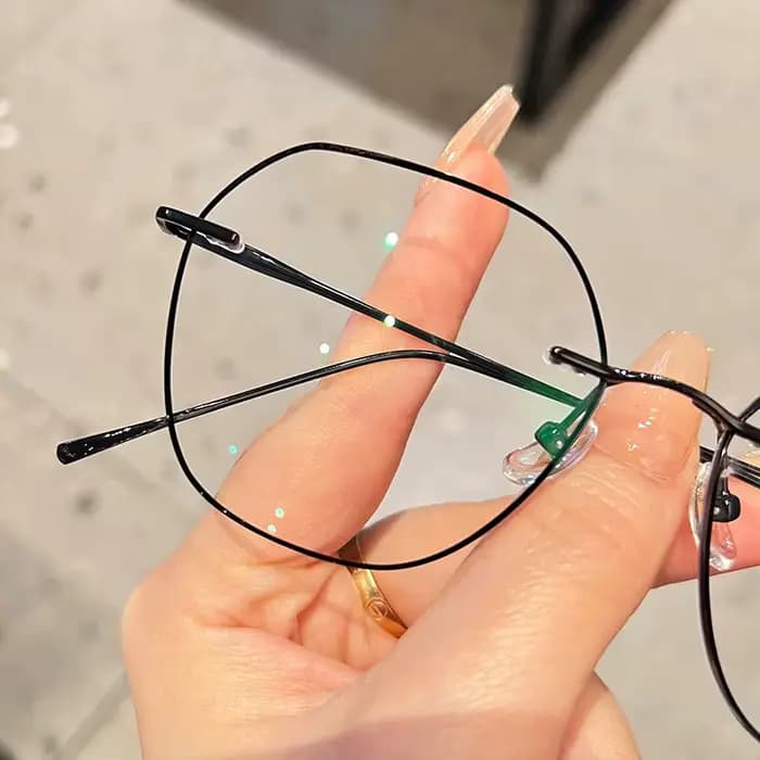Lunettes Polygone Rétro Sans Monture en Titane Ultra Légères, Anti-Lumière Bleue, Montures Optiques