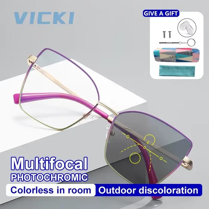 VICKI papillon grand cadre femmes multi-focus lunettes progressives mode Anti-lumière bleue personnalité