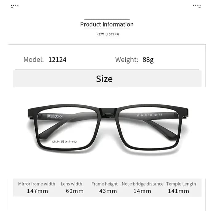 MOMOJA 2025 nouveau cadre de lunettes carrées TR90 confortable pince solaire magnétique lunettes décontracté hommes lunettes de Prescription 12124