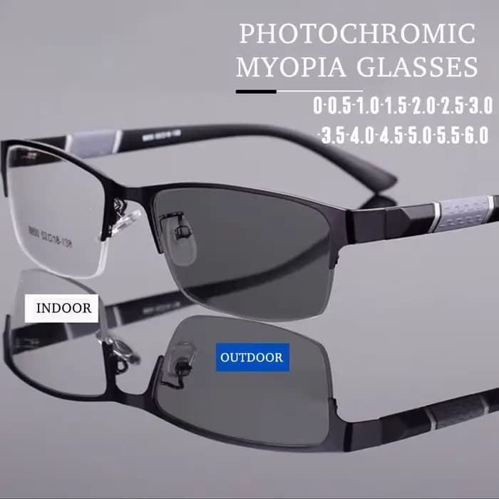Lunettes de myopie photochromiques vintage pour hommes, demi-monture en métal, lunettes bloquant la