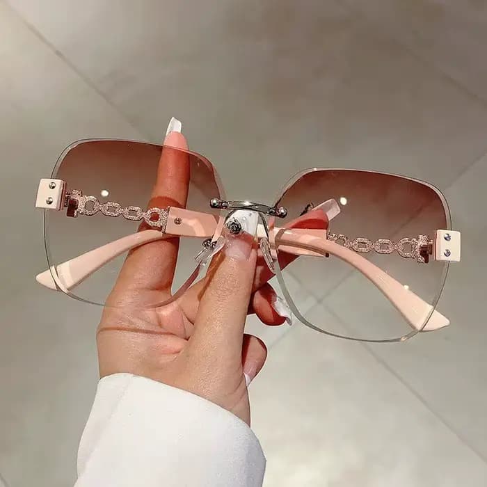 Lunettes de soleil carrées sans monture INS Fashion avec chaîne