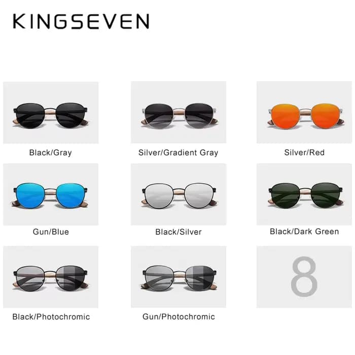 KINGSEVEN lunettes de soleil rondes en bois de noyer pour hommes lentille de Protection polarisée UV400
