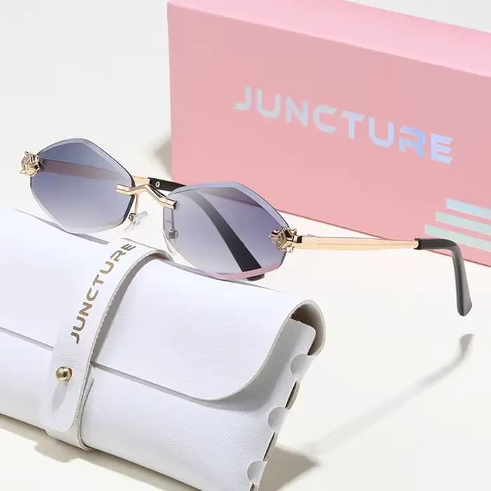 JUNCTURE mode petites lunettes de soleil polygonales pour femmes marque de luxe sans monture marron