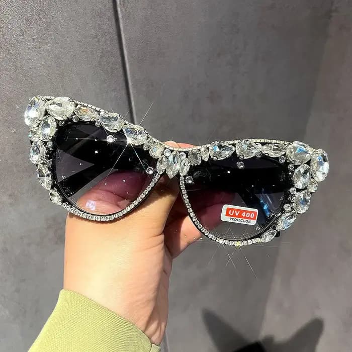 2025 surdimensionné lunettes De soleil œil De chat femmes marque concepteur De luxe rétro cristal Sexy