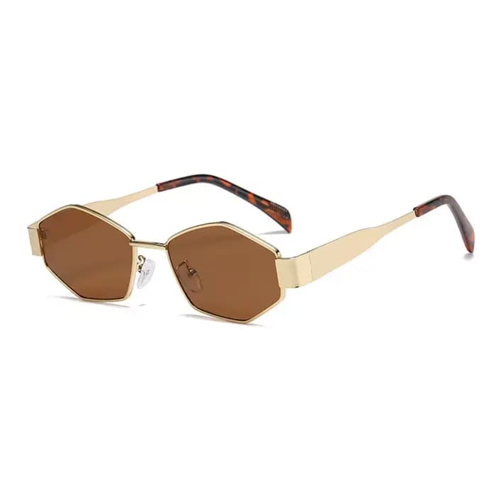 Lunettes de soleil de luxe punk à monture métallique polygonale pour femme, marque de créateur, lune