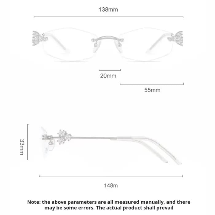 MOMOJA Nouvelle Mode Élégante Lunettes Sans Monture pour Femmes Ultra Légères Rétro Tendance Diamant Incrusté