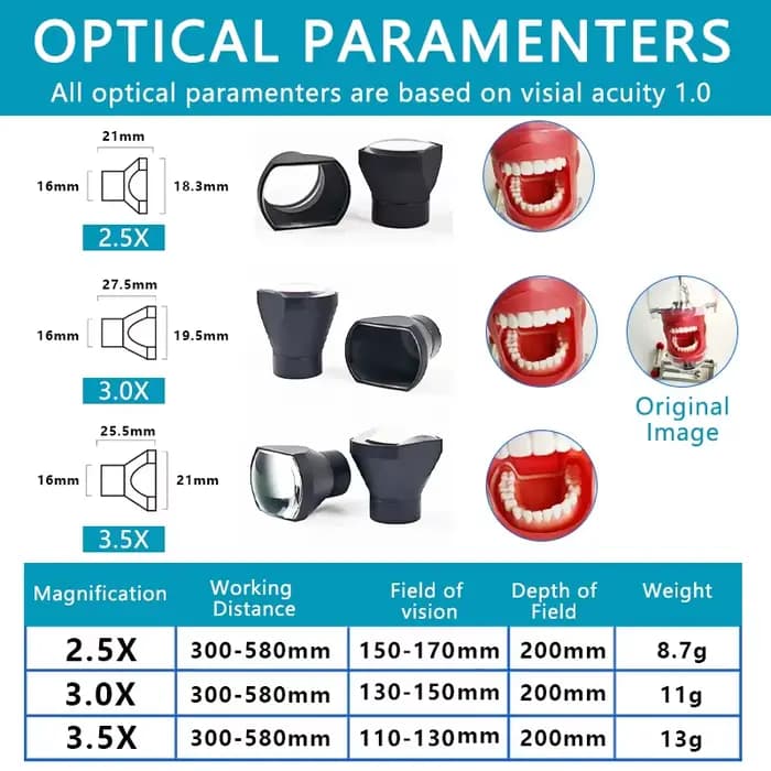 Loupes Galiléennes Ginghealy 24 TTL 2.5X/3.0X/3.5X IPD Personnalisables pour Usage Dentaire et Chirurgical