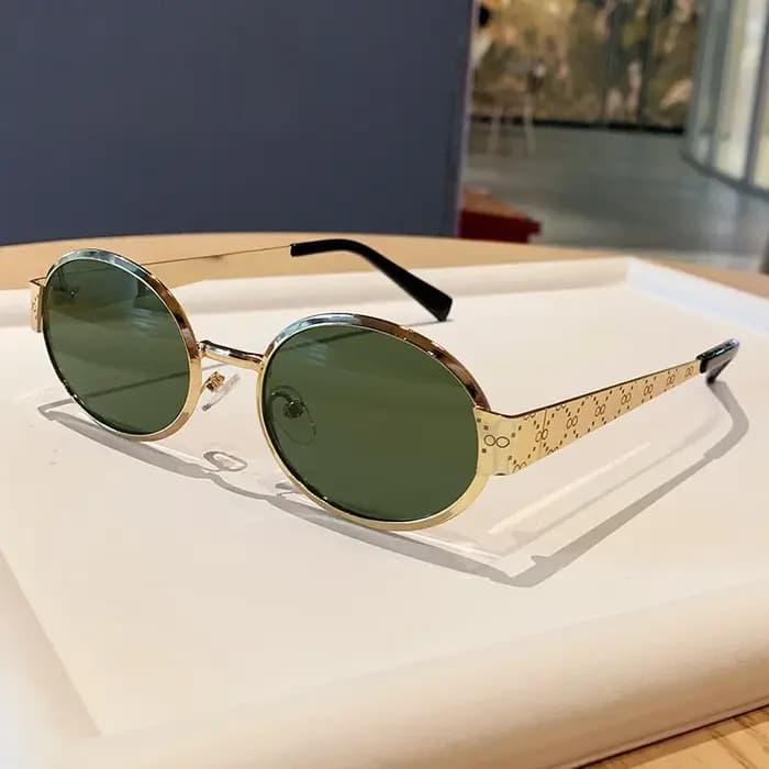 Glamour luxe femmes lunettes de soleil métal ovale marque