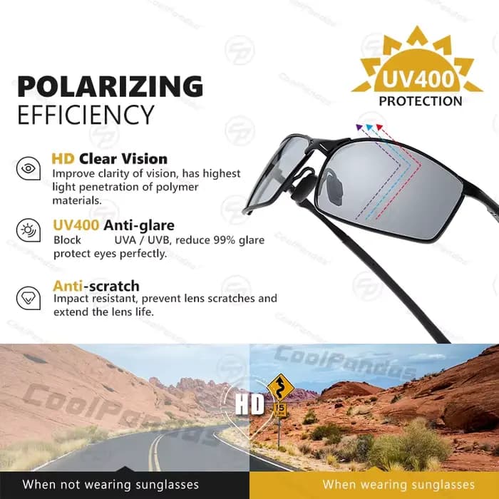 Cooldarer-Lunettes de soleil polarisées photochromiques pour hommes et femmes