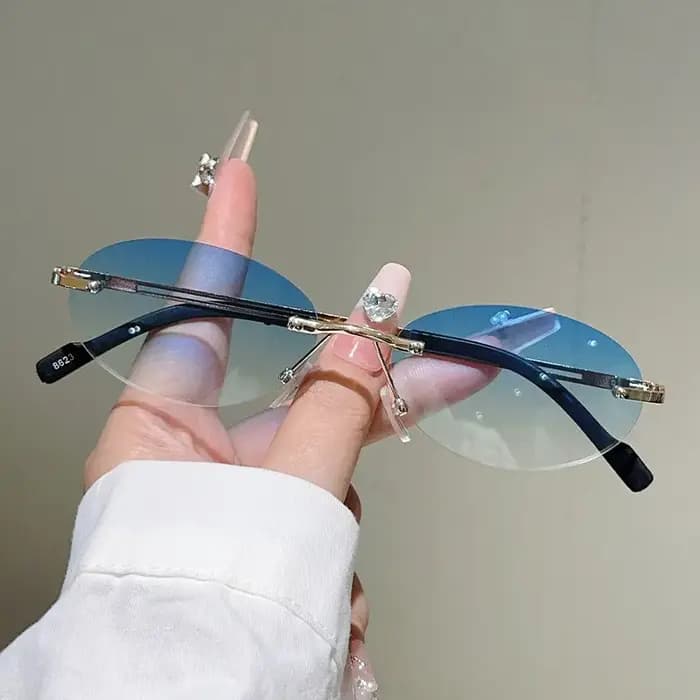 Lunettes de soleil ovales sans monture pour hommes et femmes