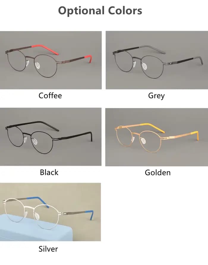 Lunettes rondes sans vis ultralégères pour hommes et femmes