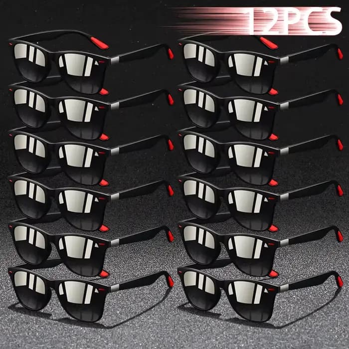 12 Paires de Lunettes de Soleil Carrées Tendance pour Hommes et Femmes, Légères et Colorées, Idéales