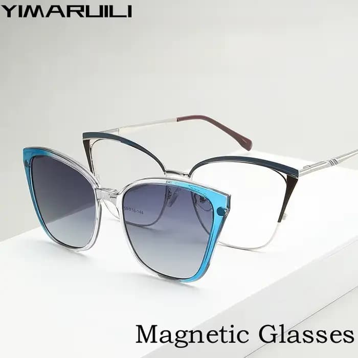 YIMARUILI mode magnétique polarisé lunettes à clipser rétro oeil de chat alliage optique Prescriptio