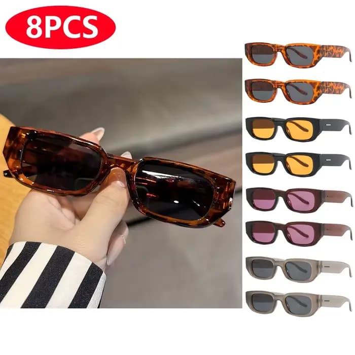 8 pièces mode rétro résistant aux UV lunettes de soleil femmes lunettes de soleil rectangulaires ens
