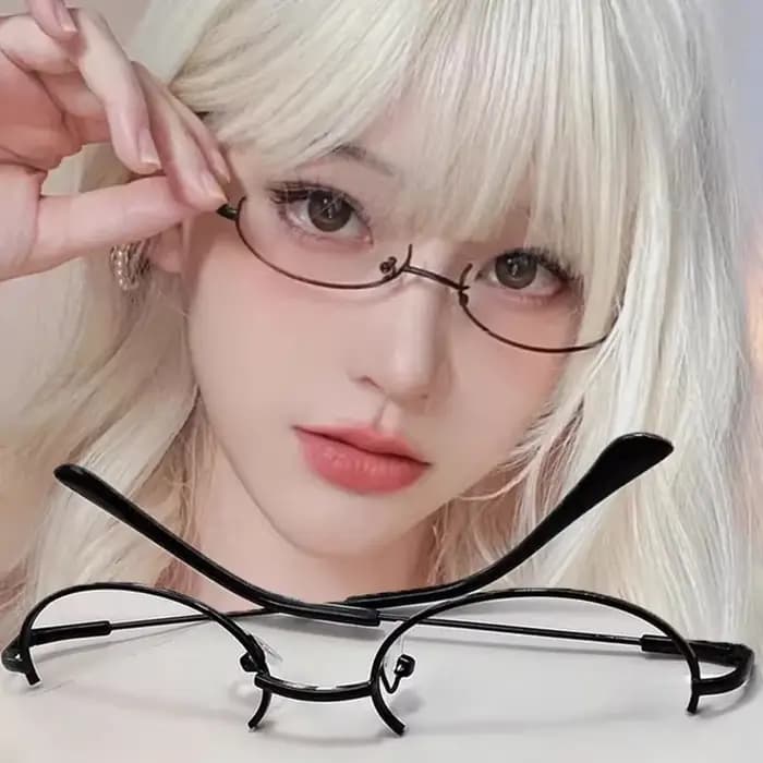 Harajuku demi-monture lunettes cadre unisexe Vintage ovale sans lentille optique